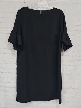 Classic Black Midi Dress with Ruffle Sleeves